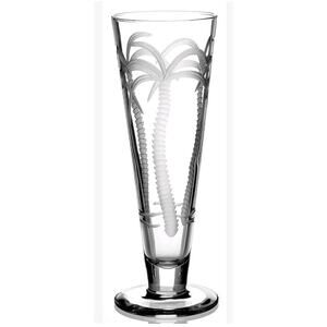 Lot of 2 Rolf Palm Tree Etched Pilsners Tall Crystal Glasses Tropical‎ Clear Set